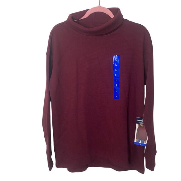 Lands End Turtle Neck Long Sleeve Top Womens L Cotton Blend Layering Relaxed Cas - Picture 1 of 9